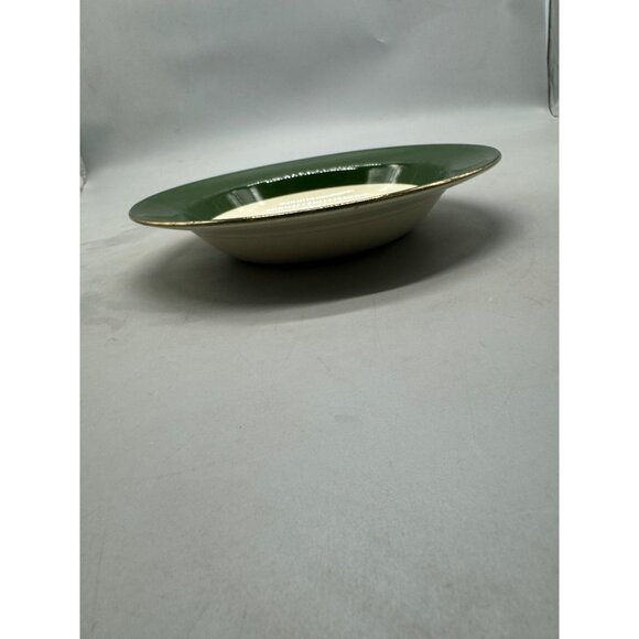 Vintage Walker China Green & White Floral Rimmed Soup Bowls 8" Diameter Set Of 2 - Picture 14 of 14